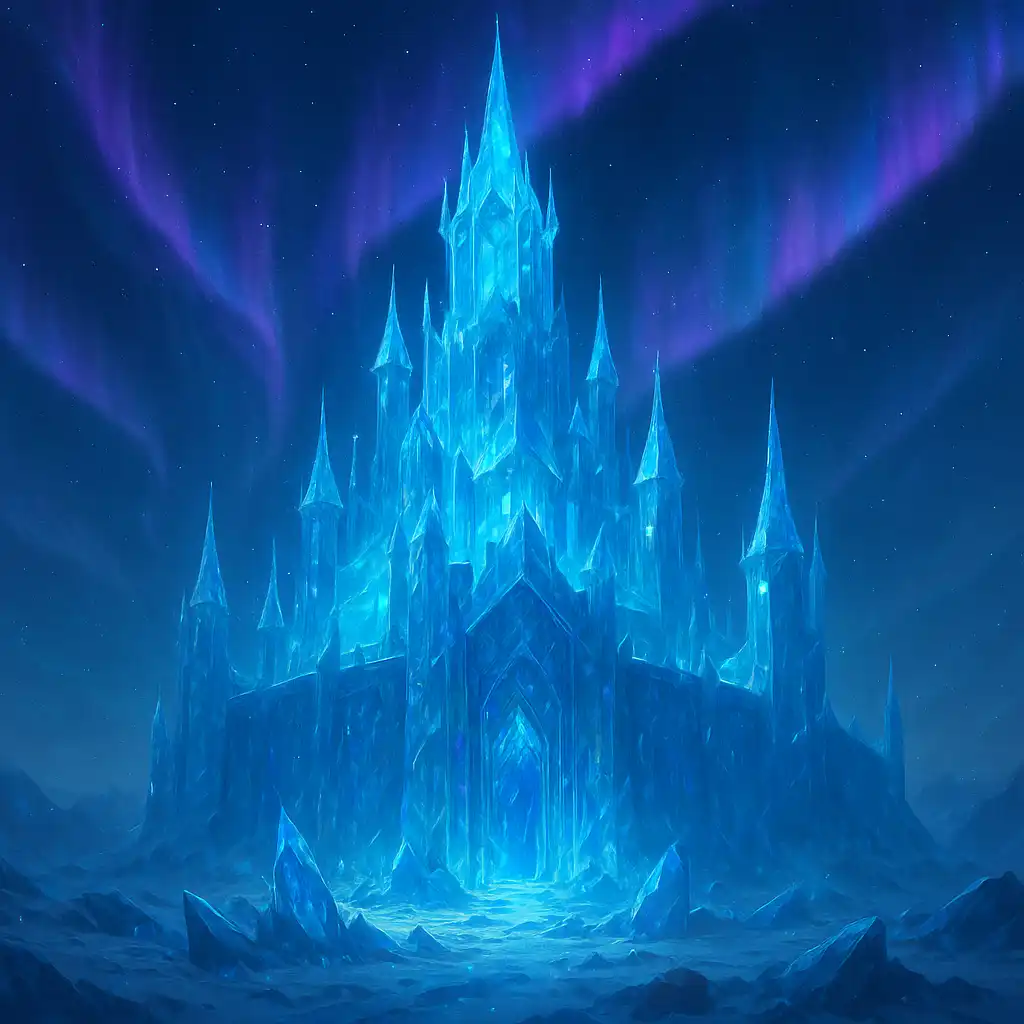 Frozen crystal citadel rising from glacier ice, symbolising Betarctica Casino