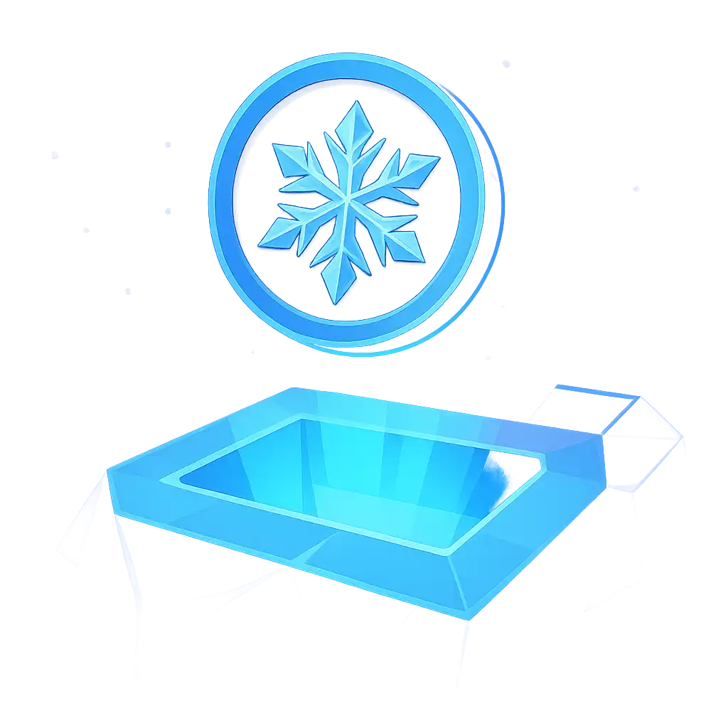 Ice crystal coin dropping into a glowing deposit slot representing funding a Betarctica account